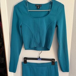 Sincerely Jules Teal Long Sleeve Cropped Top and Pencil skirt